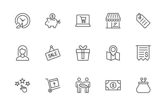 Shopping cart minimal icons. Collection of web icons for online store, from various cart icons in various shapes. Shopping outline icon set. vector