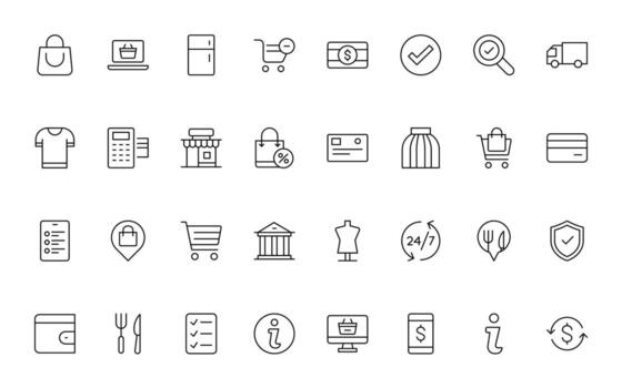 Set of shopping cart icons. web icons for online store, from various cart icons in various shapes. Shopping thin line icon set. vector