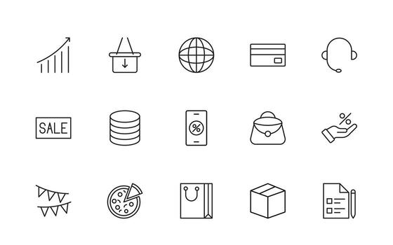 Shopping cart minimal icons. Collection of web icons for online store, from various cart and Shopping bag line icon pack. vector