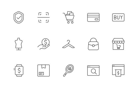 Set of shopping cart icons. Collection of web icons for online store, from various cart icons in various shapes. Shopping thin line icon set. vector