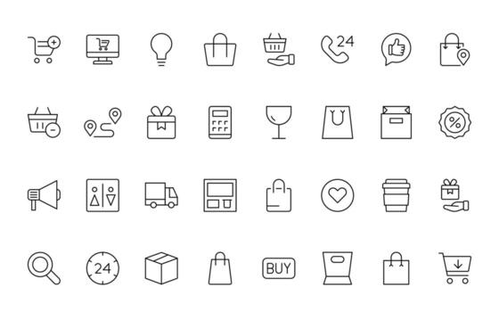Set of shopping cart icons. web icons for online store, from various cart icons in various shapes. Shopping minimal thin line icon pack. vector