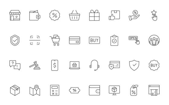 Set of shopping cart icons. Collection of web icons for online store, from various cart icons in various shapes. Shopping minimal thin line icon pack. vector