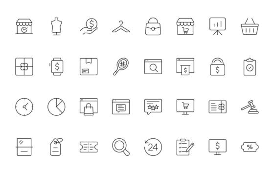 Set of shopping cart icons. Collection of web icons for online store, from various cart icons in various shapes. Shopping line icon pack. vector