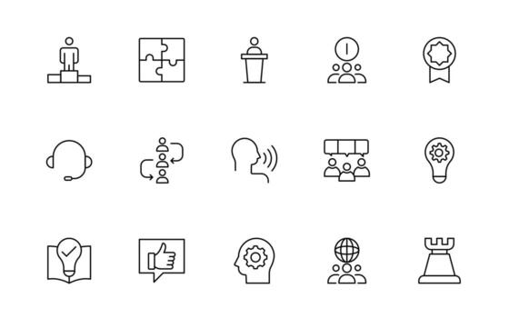 trabajo en equipo línea icono de trabajo colaborativo espacio iconos negocio trabajo en equipo, equipo edificio, trabajo grupo, y humano recursos mínimo Delgado línea web icono colocar. vector