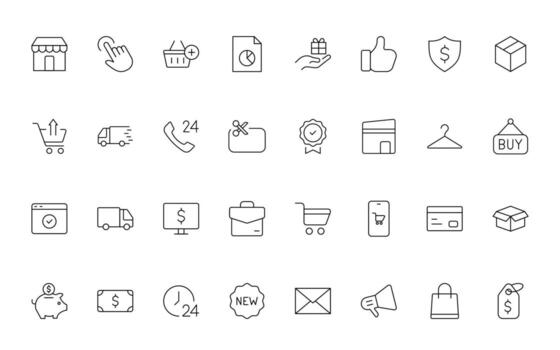 Set of shopping cart icons. Collection of web icons for online store, from various cart icons in various shapes. Shopping simple thin line icon set. vector