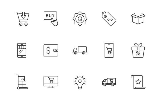 Shopping cart minimal icons. Collection of web icons for online store, from various cart and Shopping bag line icon collection. vector