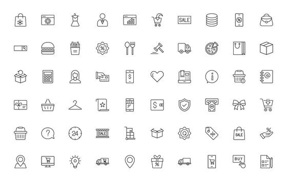 Shopping cart minimal icons. Collection of web icons for online store, from various cart and Shopping bag icon pack. vector