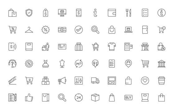 Set of shopping cart icons. web icons for online store, from various cart icons in various shapes. Shopping thin line icon pack. vector