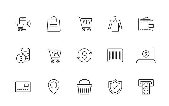 Shopping cart minimal icons. Collection of web icons for online store, from various cart and Shopping bag minimal thin line icon pack. vector