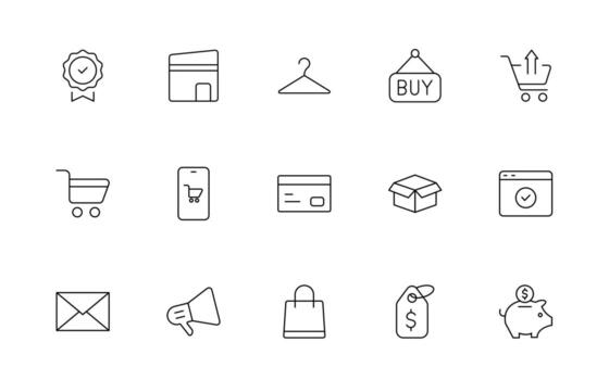 Set of shopping cart icons. Collection of web icons for online store, from various cart icons in various shapes. Shopping Simple thin line icon collection. vector