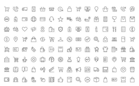 Shopping cart minimal icons. Collection of web icons for online store, from various cart and Shopping bag icon collection. vector
