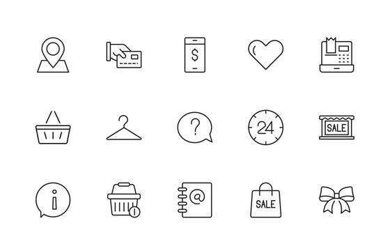 Shopping cart minimal icons. Collection of web icons for online store, from various cart and Shopping bag minimal thin line icon collection. vector