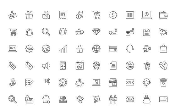 Shopping cart minimal icons. Collection of web icons for online store, from various cart and Shopping bag line icon set. vector