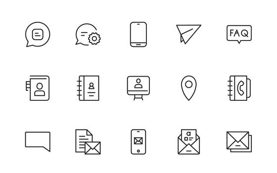 Contact and communication icon. call, message, chat, connect, minimal editable thin line icon collection. vector