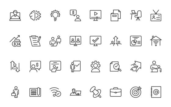 Workshop, Office and workplace related icons. simple minimal editable thin line icon collection. vector