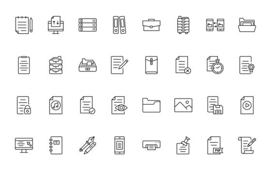 Document line icons. Document icon set. Set of outline icons related to document, files, message, Linear icon set. vector