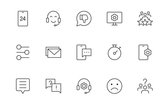 apoyo y cliente Servicio iconos cliente comentario, respuesta, experiencia, línea de ayuda y técnico apoyo sencillo mínimo Delgado línea icono colocar. vector