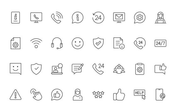 apoyo y cliente Servicio iconos cliente comentario, respuesta, experiencia, línea de ayuda y técnico apoyo sencillo mínimo editable Delgado línea icono colocar. vector
