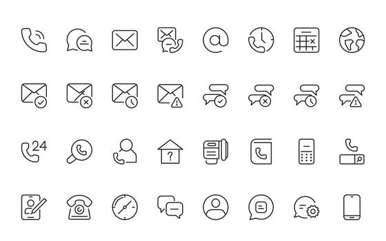Contact and communication icon. call, message, chat, connect, minimal editable line icon set. vector