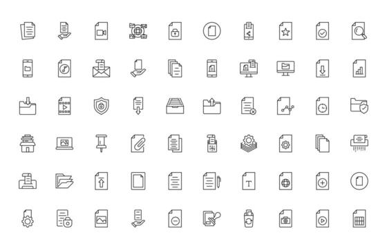Document line icons. Document icon set. Set of outline icons related to document, files, message, Simple Linear icon collection. vector