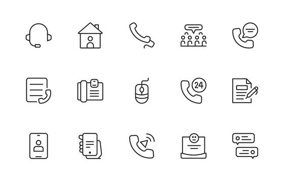 Contact and communication icon. call, message, chat, connect, editable thin line icon set. vector