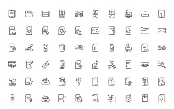 Document line icons. Document icon set. Set of outline icons related to document, files, message, minimal Linear icon collection. vector