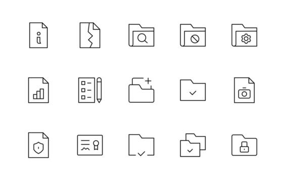 Document File line icons. Document icon set. Set of outline icons related to document, files, message, security icon pack. vector