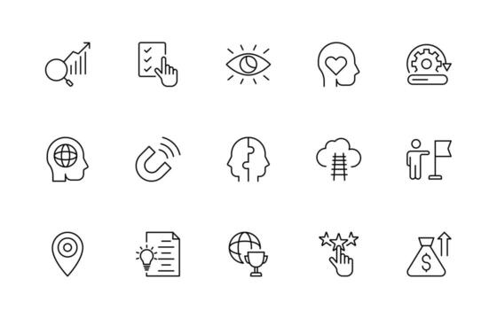 Growth and Success modern line style icons set. Successful, development, plan and process Simple thin line icon Pack. vector