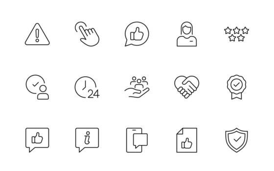 apoyo y cliente Servicio iconos cliente comentario, respuesta, experiencia, línea de ayuda y técnico apoyo mínimo editable línea icono colocar. vector