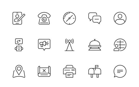 Contact and communication icon. call, message, chat, connect, simple minimal thin line icon collection. vector