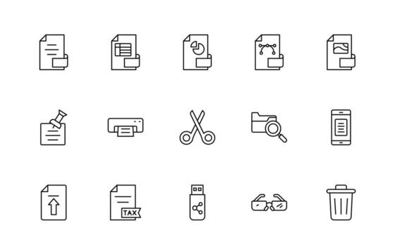 Document line icons. Document icon set. Set of outline icons related to document, files, message, icon collection. vector