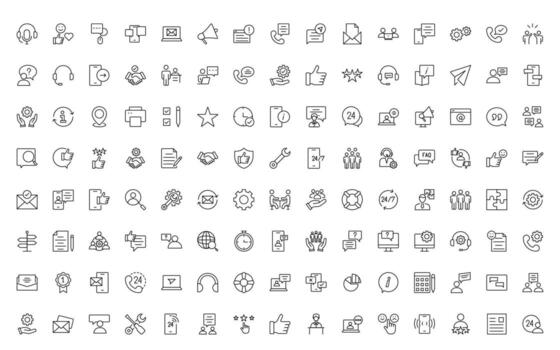 apoyo y cliente Servicio línea estilo moderno íconos colocar. cliente comentario, respuesta, experiencia, línea de ayuda y técnico apoyo icono ilustración vector