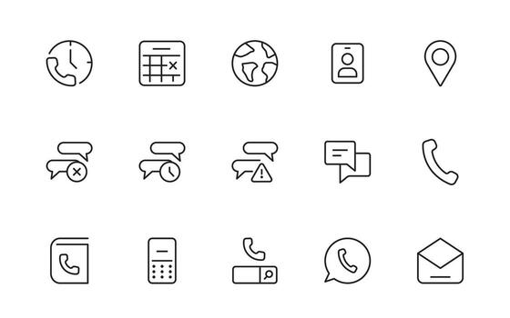 Contact and communication icon. call, message, chat, connect, simple minimal editable thin line icon set. vector