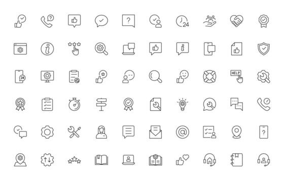 apoyo y cliente Servicio iconos cliente comentario, respuesta, experiencia, línea de ayuda y técnico apoyo sencillo mínimo editable Delgado línea icono recopilación. vector