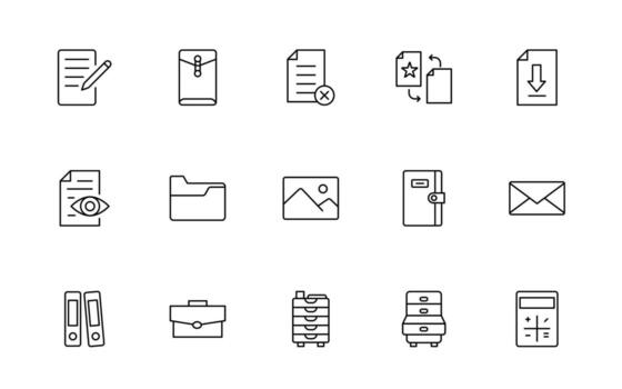 Document line icons. Document icon set. Set of outline icons related to document, files, message, icons. vector