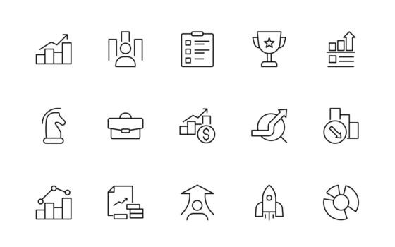Growth and Success modern line style icons set. Successful, development, plan and process Simple thin line icon collection. vector