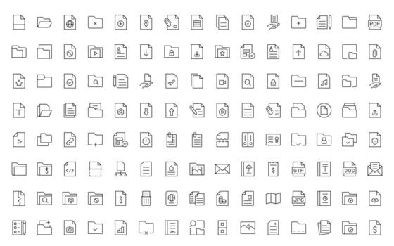 Document File line icons. Document icon set. Set of outline icons related to document, files, message, security. Minimal Linear icon collection. vector