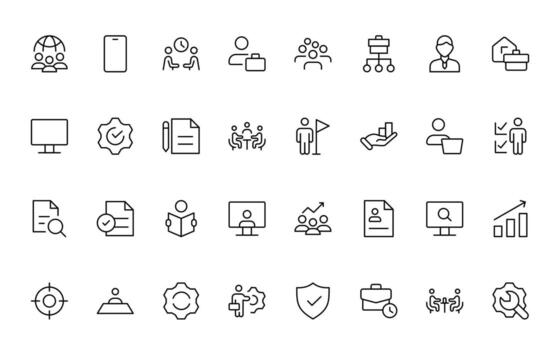 taller, oficina, idea genial, liderazgo relacionado iconos sencillo mínimo editable Delgado línea icono colocar. vector