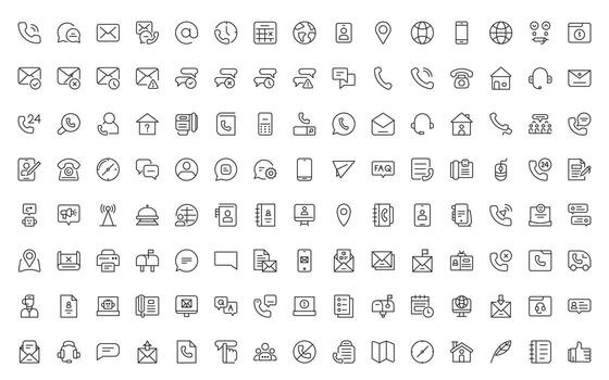 Contact and communication icon. call, message, chat, connect, simple minimal editable thin line icon collection. vector