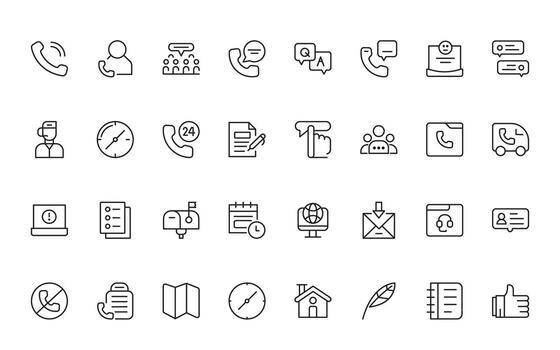 Contact and communication icon. call, message, chat, connect, simple minimal thin line icon set. vector