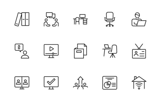 Workshop, Office and workplace related icons. simple minimal editable thin line icon set. vector