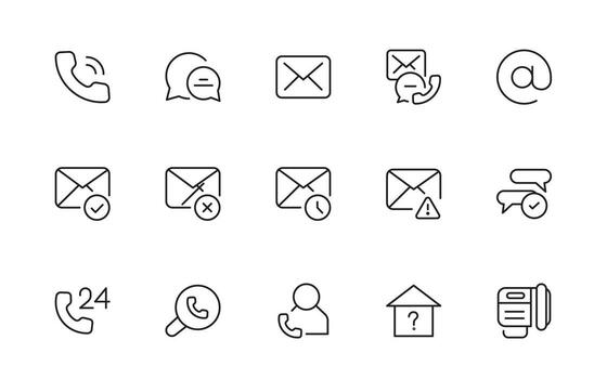 Contact and communication icon. call, message, chat, connect, simple editable thin line icon collection. vector