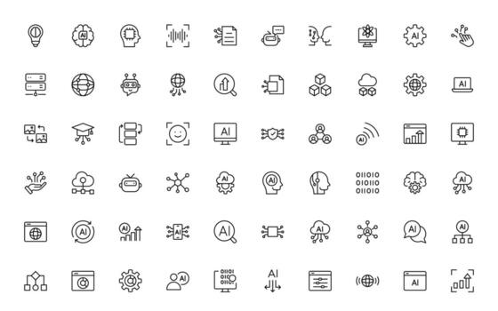 Artificial intelligence and Networking technology icon set. AI and networking minimal line icon set. vector