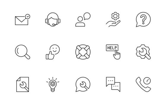 apoyo y cliente Servicio iconos cliente comentario, respuesta, experiencia, línea de ayuda y técnico apoyo sencillo mínimo editable línea icono colocar. vector