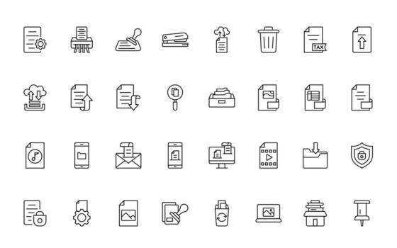 Document line icons. Document icon set. Set of outline icons related to document, files, message, Line icon collection. vector