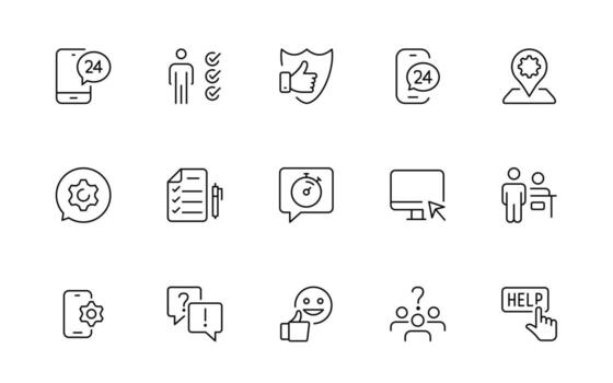 Support and customer or client service style modern icons set. Customer Feedback, Response, experience, helpline and technical support thin line icon collection. vector