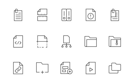 Document File line icons. Document icon set. Set of outline icons related to document, files, message, security simple thin line icon pack. vector