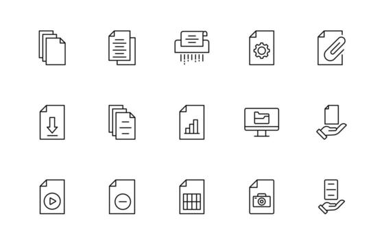 Document line icons. Document icon set. Set of outline icons related to document, files, message, icon set. vector