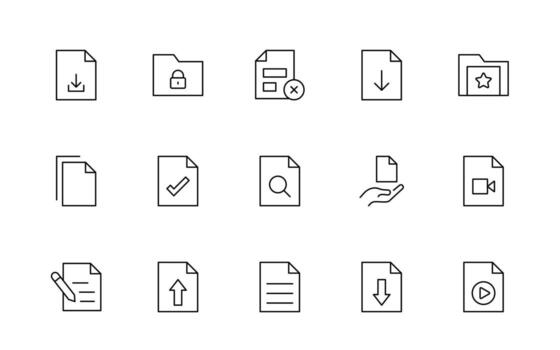 Document File line icons. Document icon set. Set of outline icons related to document, files, message, security minimal thin line icon set. vector