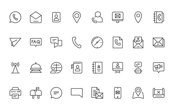 Contact and communication icon. call, message, chat, connect, minimal editable thin line icon set. vector